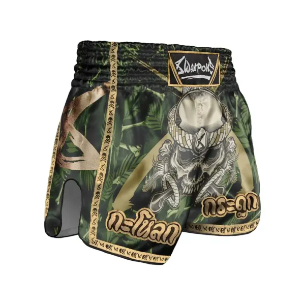 8 WEAPONS spodenki Muay Thai Bone Island oliwkowe/złote